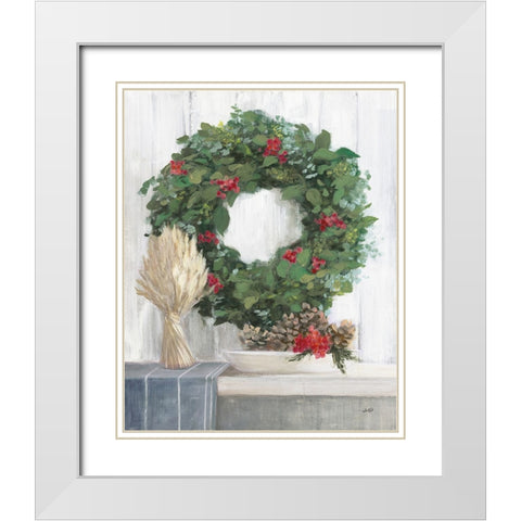 Natural Christmas II Blue White Modern Wood Framed Art Print with Double Matting by Purinton, Julia
