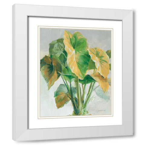 Greenhouse Palm I Teal and Gold Crop White Modern Wood Framed Art Print with Double Matting by Nai, Danhui