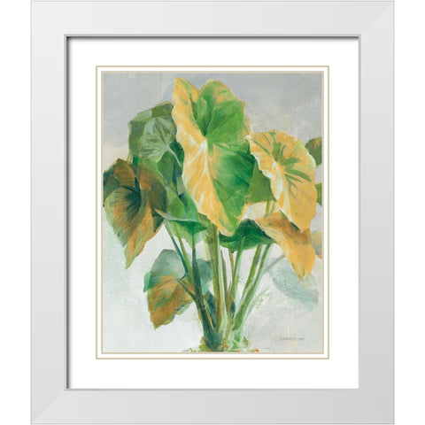 Greenhouse Palm I Teal and Gold Crop White Modern Wood Framed Art Print with Double Matting by Nai, Danhui