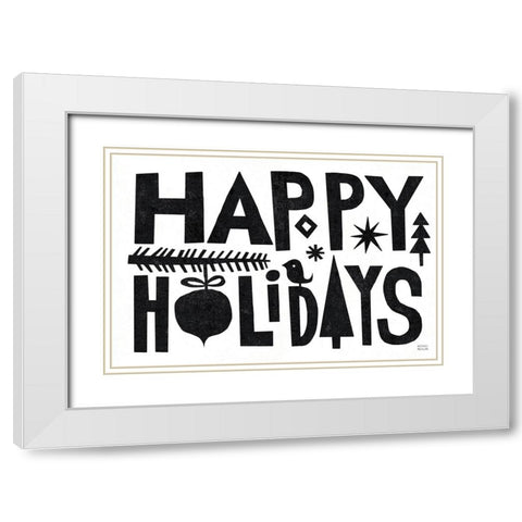 Christmas Whimsy Happy Holidays Black White Modern Wood Framed Art Print with Double Matting by Mullan, Michael