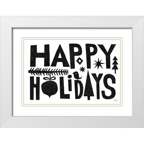 Christmas Whimsy Happy Holidays Black White Modern Wood Framed Art Print with Double Matting by Mullan, Michael