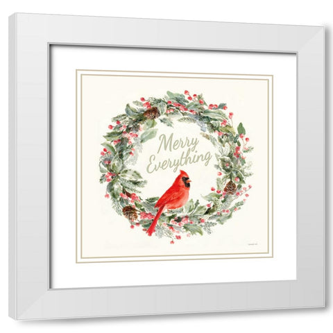 Merry Everything Wreath White Modern Wood Framed Art Print with Double Matting by Nai, Danhui