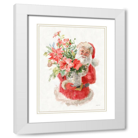 Floral Santa White Modern Wood Framed Art Print with Double Matting by Nai, Danhui