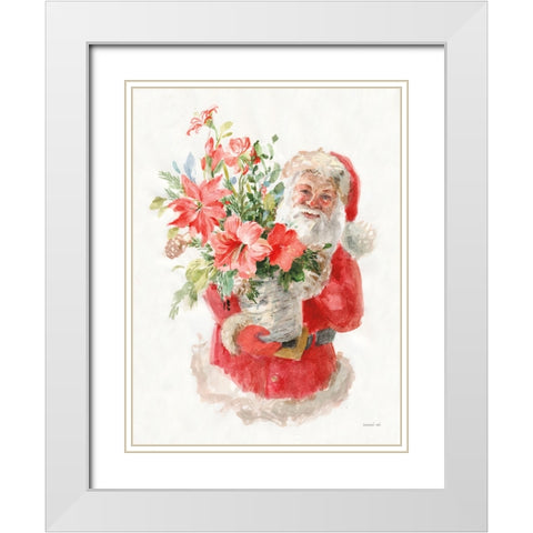 Floral Santa White Modern Wood Framed Art Print with Double Matting by Nai, Danhui