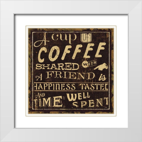 Coffee Quote I White Modern Wood Framed Art Print with Double Matting by Pela Studio