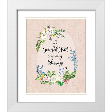 Gratitude Flowers I Linen White Modern Wood Framed Art Print with Double Matting by Charro, Mercedes Lopez