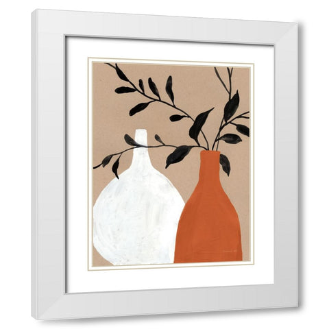 Slender Stems II Terracotta White Modern Wood Framed Art Print with Double Matting by Nai, Danhui