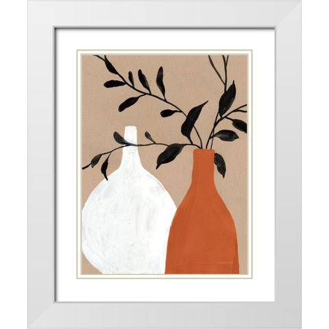 Slender Stems II Terracotta White Modern Wood Framed Art Print with Double Matting by Nai, Danhui