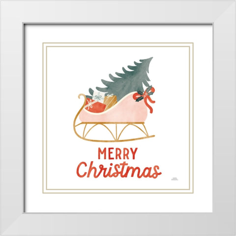 Christmas Sleigh White Modern Wood Framed Art Print with Double Matting by Marshall, Laura