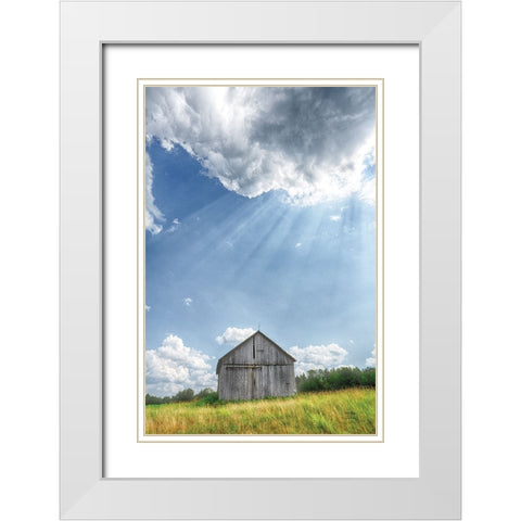 Barn Rays White Modern Wood Framed Art Print with Double Matting by Larson, Nathan
