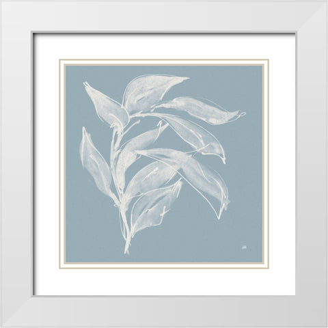 Branch I Slate Blue White Modern Wood Framed Art Print with Double Matting by Paschke, Chris