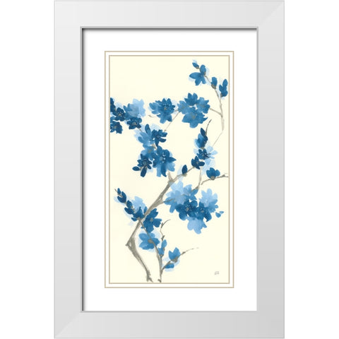 Blue Branch III v2 Crop White Modern Wood Framed Art Print with Double Matting by Paschke, Chris
