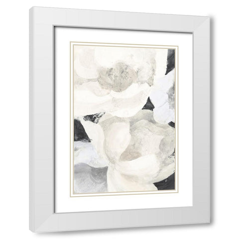 White Flowers on Black White Modern Wood Framed Art Print with Double Matting by Hristova, Albena