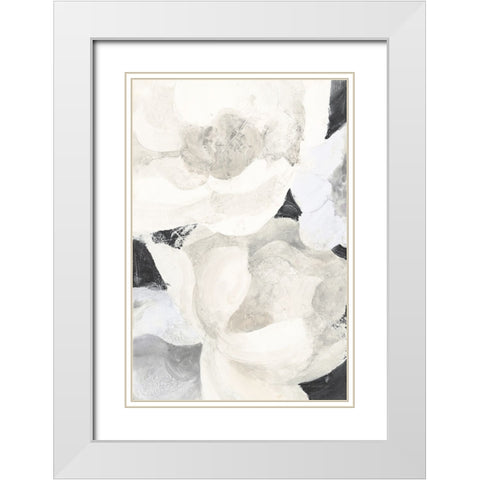 White Flowers on Black White Modern Wood Framed Art Print with Double Matting by Hristova, Albena