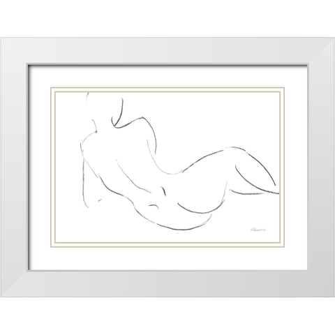 Nude Sketch III v2 White Modern Wood Framed Art Print with Double Matting by Hristova, Albena