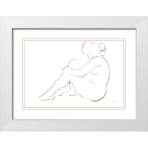 Nude Sketch IV v2 White Modern Wood Framed Art Print with Double Matting by Hristova, Albena