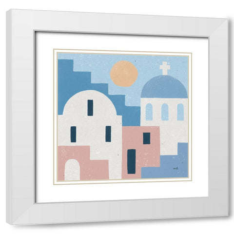 Santorini Summer I Sq White Modern Wood Framed Art Print with Double Matting by Hershey, Moira