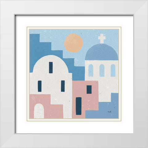 Santorini Summer I Sq White Modern Wood Framed Art Print with Double Matting by Hershey, Moira