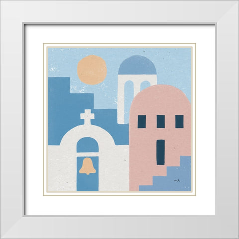 Santorini Summer II Sq White Modern Wood Framed Art Print with Double Matting by Hershey, Moira