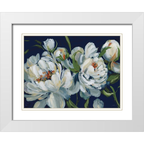 Peony Season I Navy White Modern Wood Framed Art Print with Double Matting by Pete, Katrina