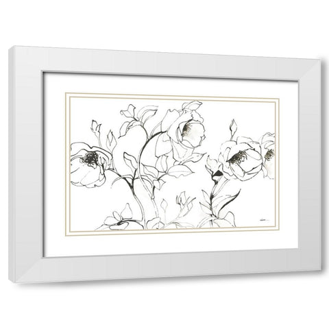 Sketch of Roses White Modern Wood Framed Art Print with Double Matting by Novak, Shirley