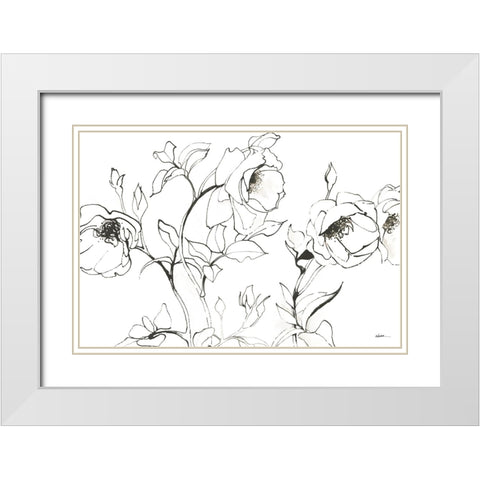 Sketch of Roses White Modern Wood Framed Art Print with Double Matting by Novak, Shirley