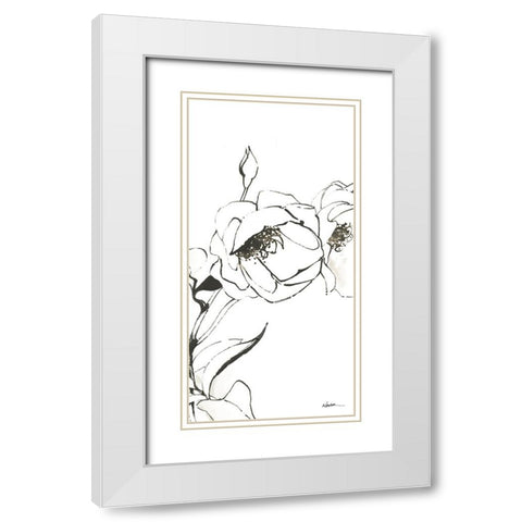 Sketch of Roses Panel III White Modern Wood Framed Art Print with Double Matting by Novak, Shirley
