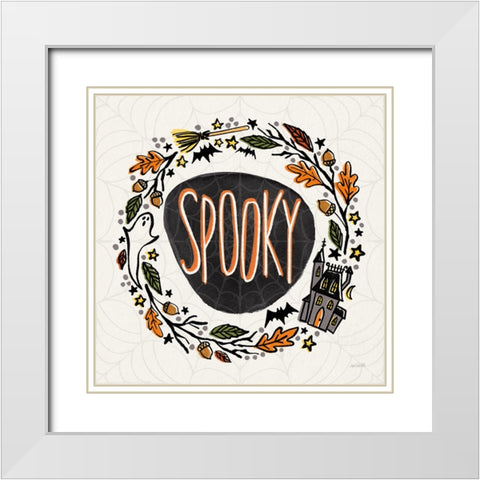 Halloween Wreath I Watercolor White Modern Wood Framed Art Print with Double Matting by Tavoletti, Anne