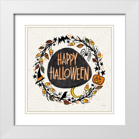 Halloween Wreath II Watercolor White Modern Wood Framed Art Print with Double Matting by Tavoletti, Anne