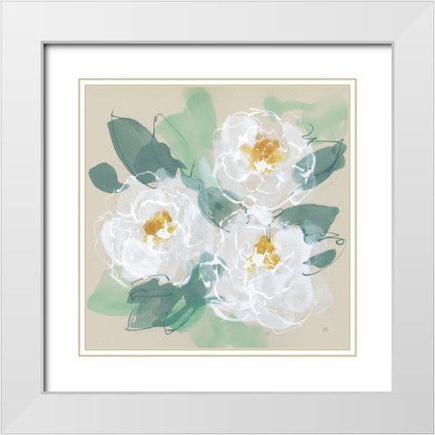 Peonies on Cream II White Modern Wood Framed Art Print with Double Matting by Paschke, Chris