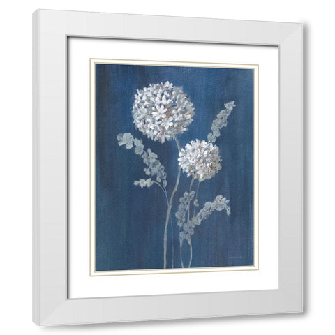 Airy Blooms II Dark Blue White Modern Wood Framed Art Print with Double Matting by Nai, Danhui