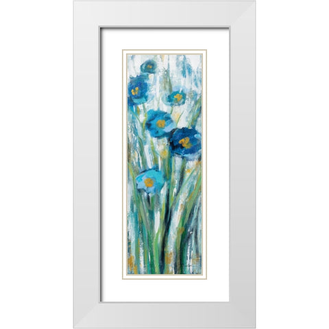 Tall Blue Flowers I White Modern Wood Framed Art Print with Double Matting by Vassileva, Silvia