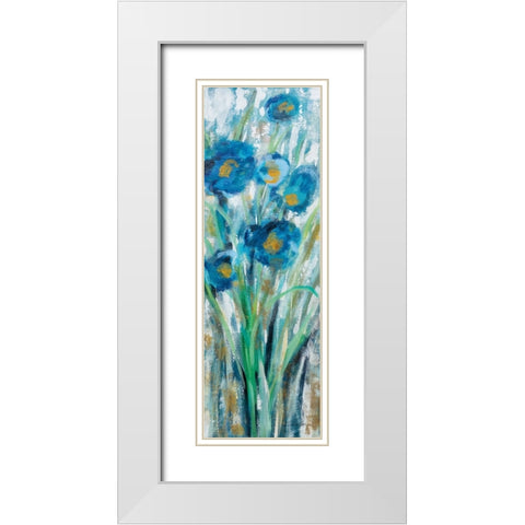 Tall Blue Flowers II White Modern Wood Framed Art Print with Double Matting by Vassileva, Silvia