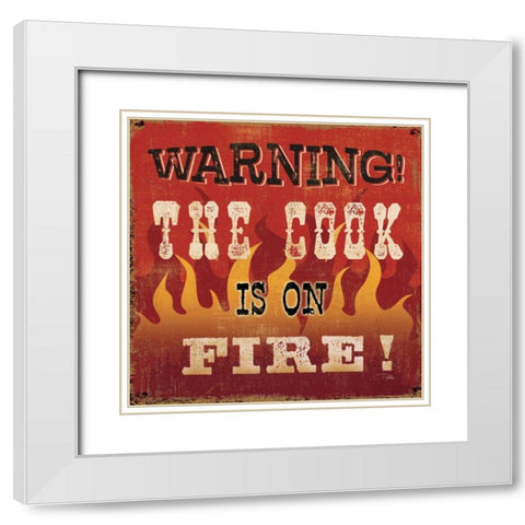 The Cook is on Fire White Modern Wood Framed Art Print with Double Matting by Pela Studio