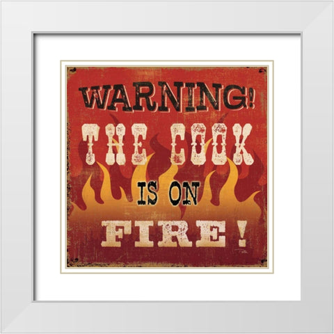 The Cook is on Fire White Modern Wood Framed Art Print with Double Matting by Pela Studio
