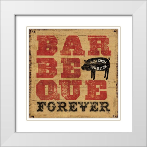 Barbeque Forever White Modern Wood Framed Art Print with Double Matting by Pela Studio
