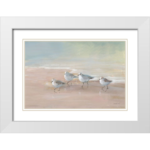 Shorebirds on the Sand I White Modern Wood Framed Art Print with Double Matting by Nai, Danhui