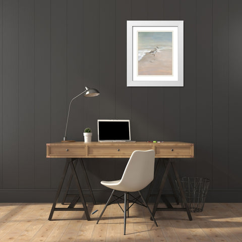 Shorebirds on the Sand II White Modern Wood Framed Art Print with Double Matting by Nai, Danhui