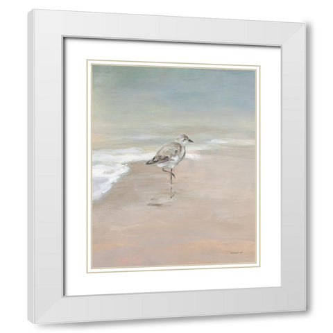 Shorebirds on the Sand II White Modern Wood Framed Art Print with Double Matting by Nai, Danhui