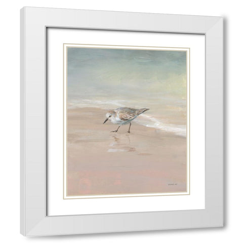 Shorebirds on the Sand III White Modern Wood Framed Art Print with Double Matting by Nai, Danhui