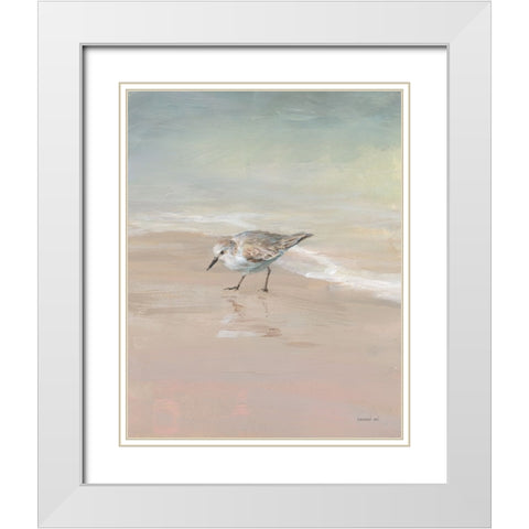 Shorebirds on the Sand III White Modern Wood Framed Art Print with Double Matting by Nai, Danhui