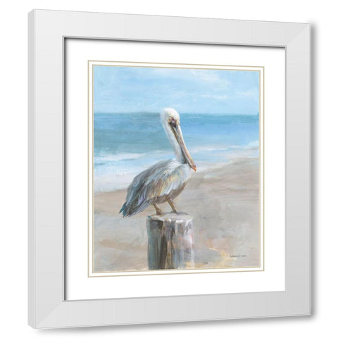 Pelican by the Sea White Modern Wood Framed Art Print with Double Matting by Nai, Danhui