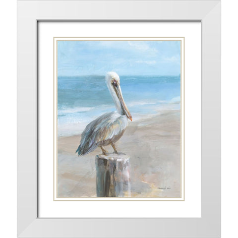 Pelican by the Sea White Modern Wood Framed Art Print with Double Matting by Nai, Danhui