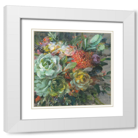 Exotic Bouquet White Modern Wood Framed Art Print with Double Matting by Nai, Danhui