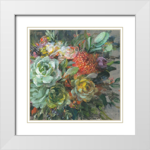 Exotic Bouquet White Modern Wood Framed Art Print with Double Matting by Nai, Danhui