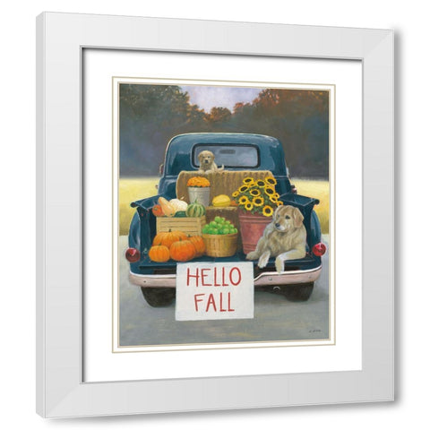 Fall Bounty III Hello Fall White Modern Wood Framed Art Print with Double Matting by Wiens, James