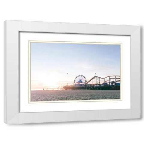 Santa Monica Pier White Modern Wood Framed Art Print with Double Matting by Marshall, Laura