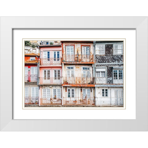 Porto Houses White Modern Wood Framed Art Print with Double Matting by Marshall, Laura