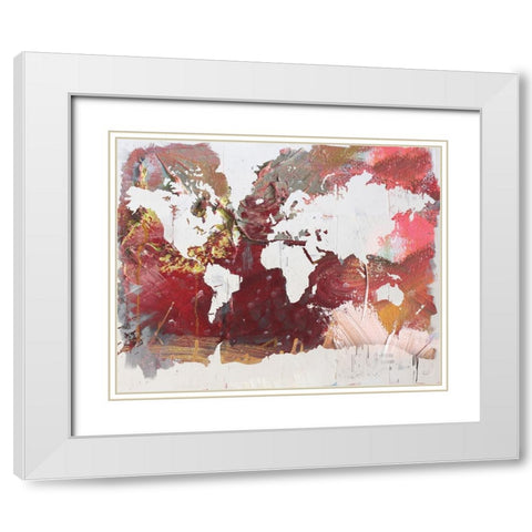 Earthen Map of the World White Modern Wood Framed Art Print with Double Matting by Youngstrom, Kent
