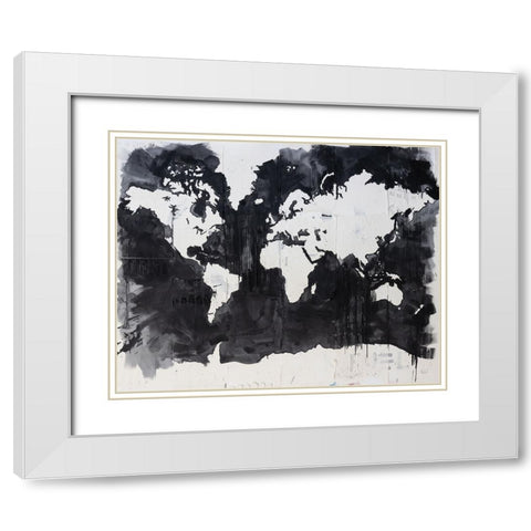 Map of the World White Modern Wood Framed Art Print with Double Matting by Youngstrom, Kent